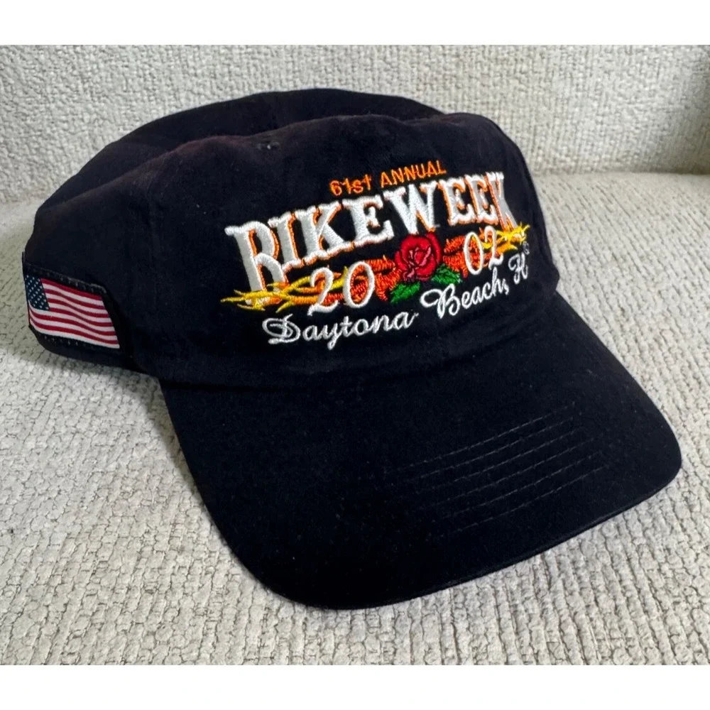 Vtg Bike Week Daytona Beach hat 61st Annual Embroidered‎ Roses Thorns 2002